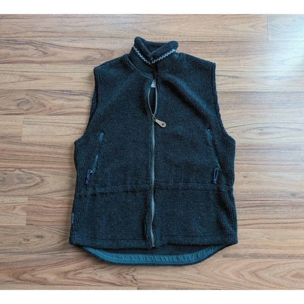 Vintage 90s Columbia Women's Sherpa Vest, Large, Forest Green Aztec Trim